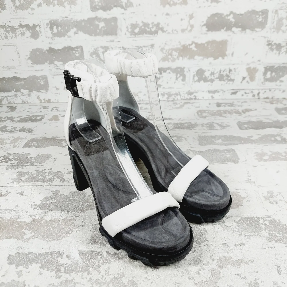 NEW Rag & Bone Shane White Black Chunky Summer High Heel Sandals W1121